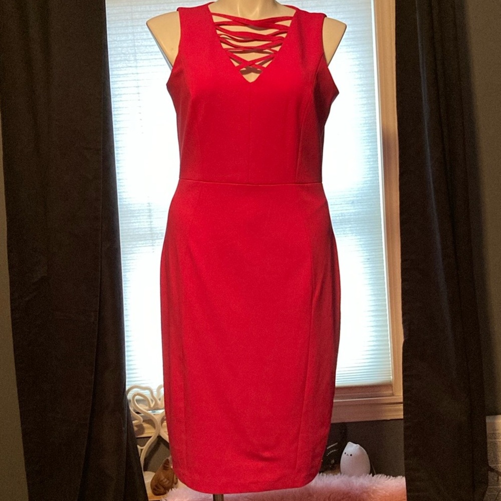 Cage front lined petal pink sleeveless curve fitting dress size 14